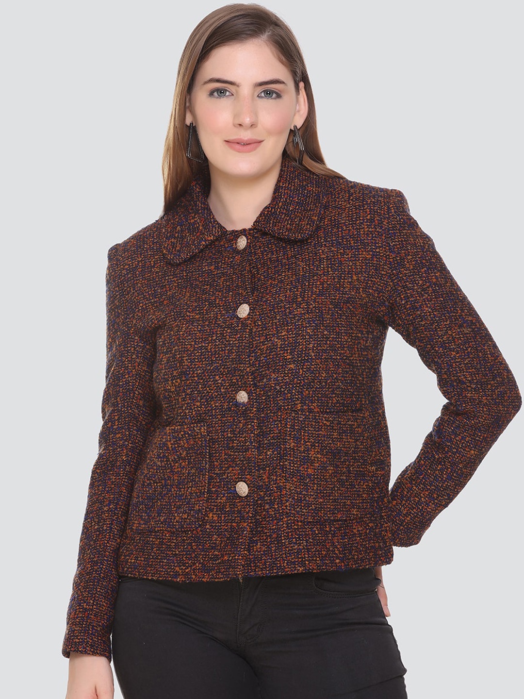

HONNETE Women Multicoloured Self-Design Acrylic Pea Coats, Multi