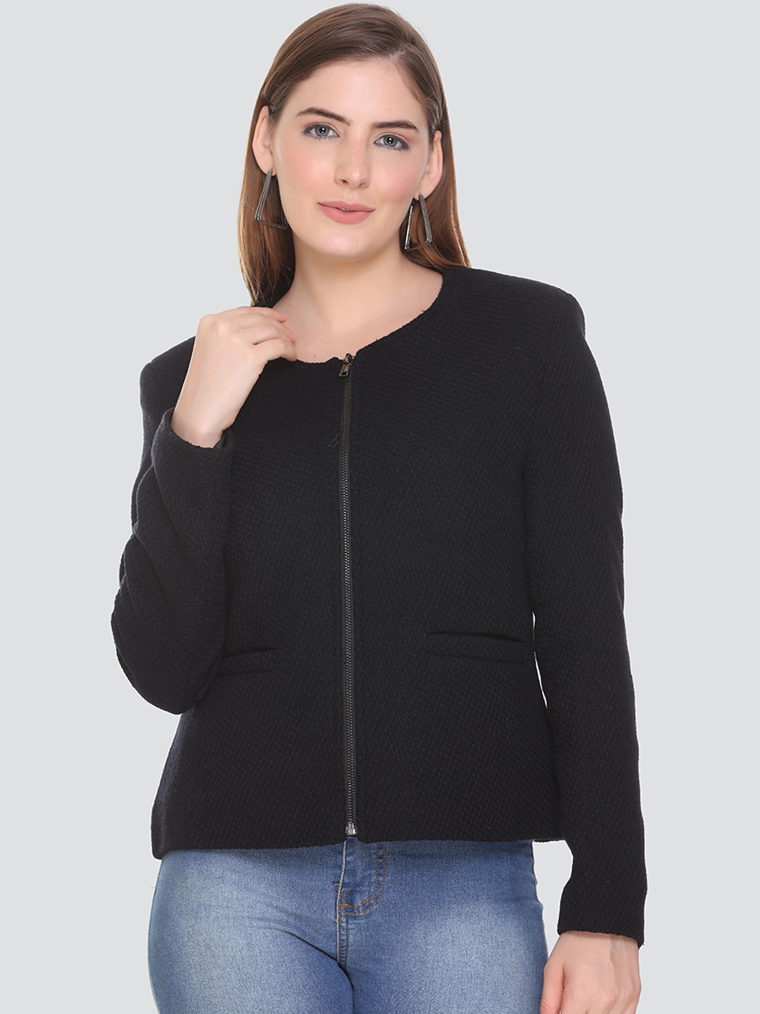 

HONNETE Women Black Self-Design Winter Coats