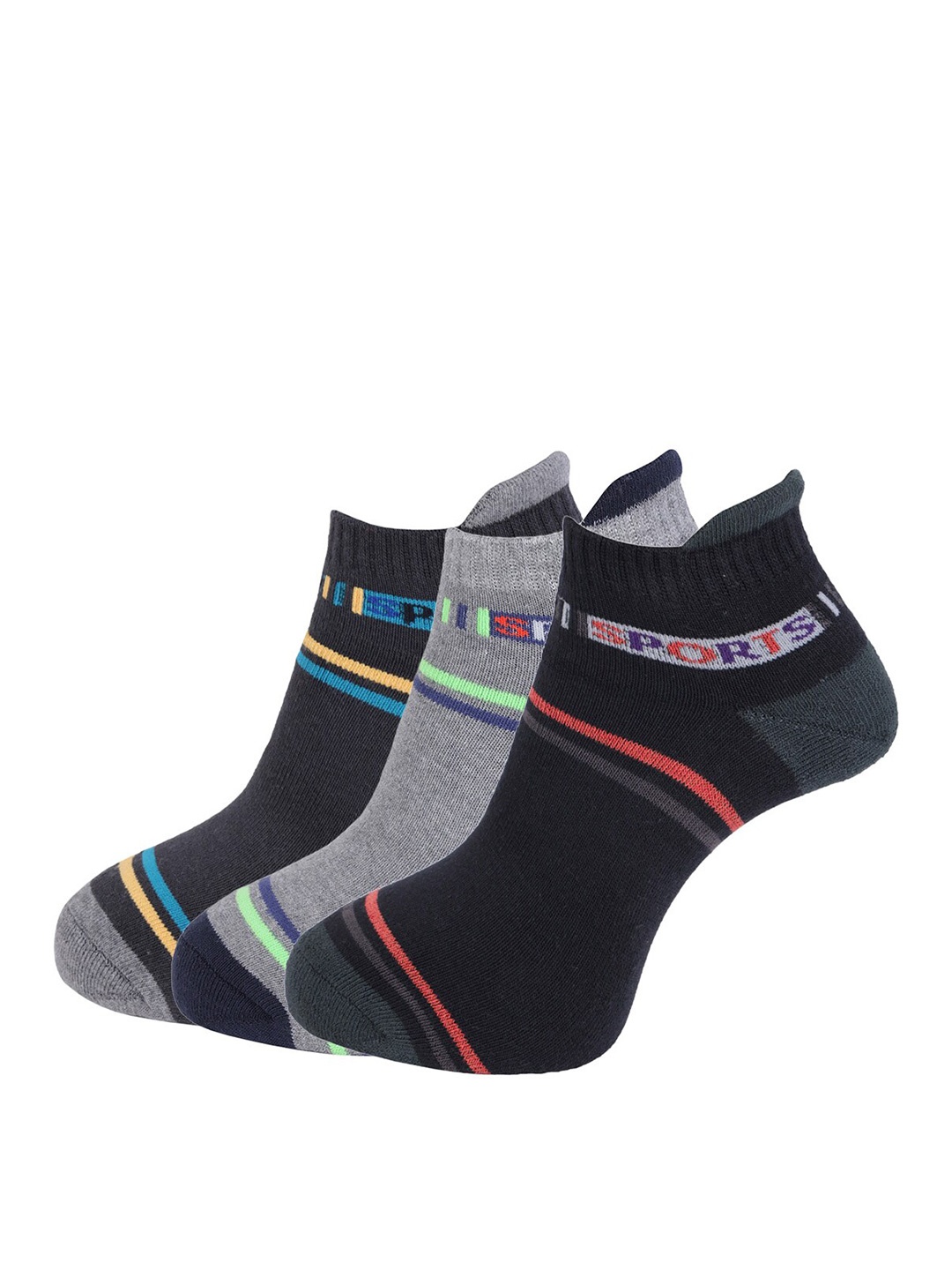 

Dollar Socks Men Pack of 3 Striped Ankle Length Cotton Socks, Black