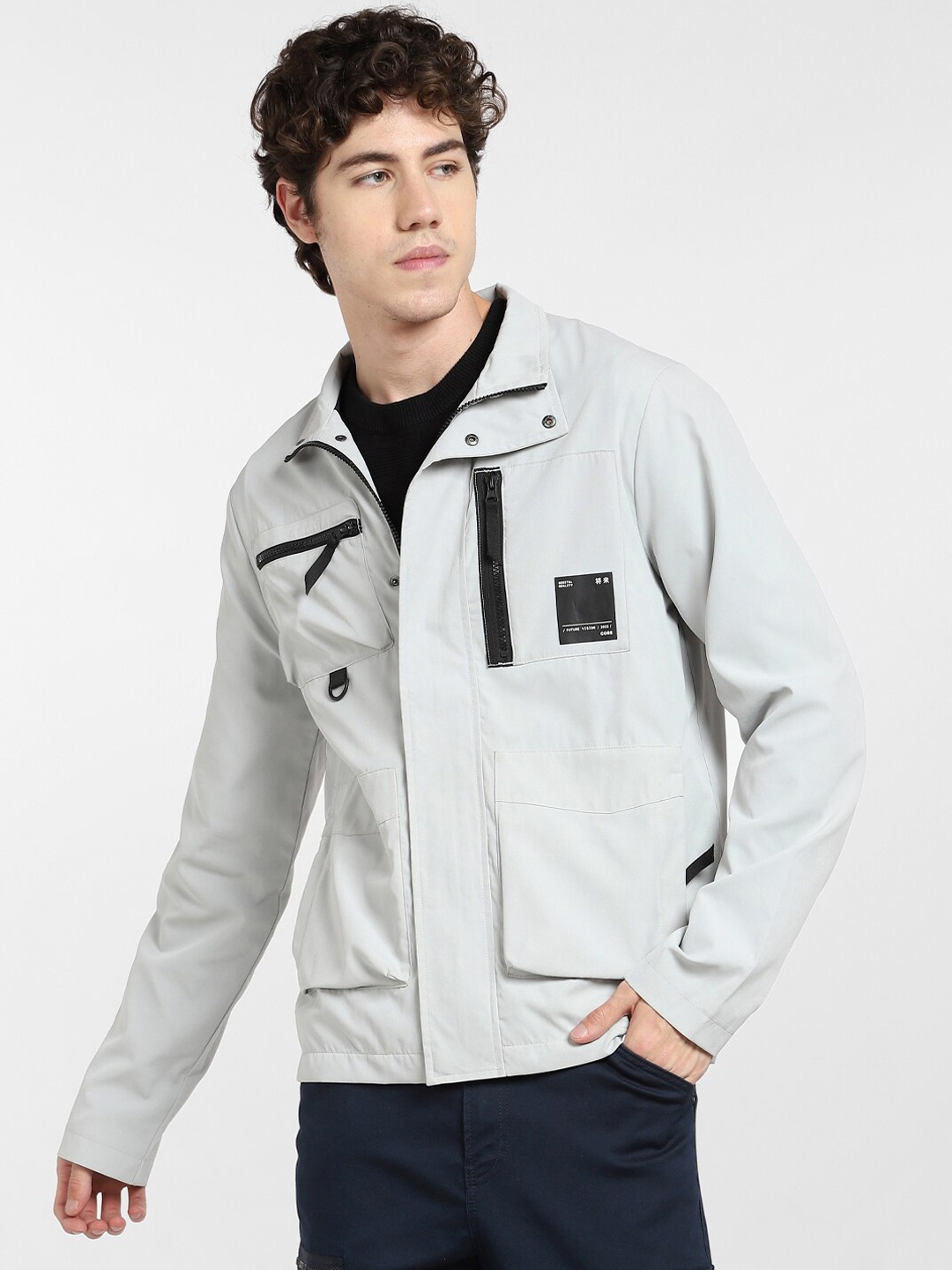 

Jack & Jones Men Grey Tailored Jacket with Embroidered