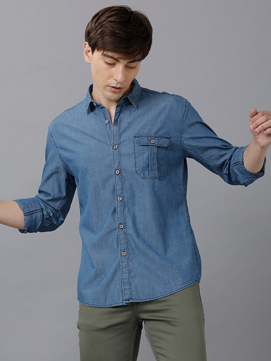 

YOVISH Men Cotton Blue Smart Slim Fit Casual Shirt