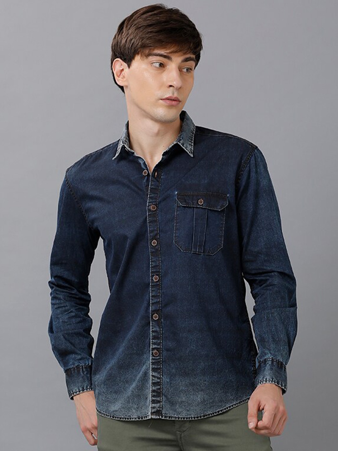

YOVISH Men Blue Smart Slim Fit Faded Casual Shirt