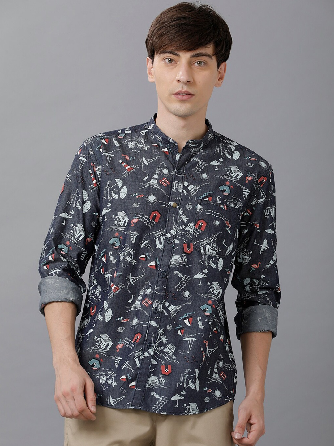 

YOVISH Men Charcoal Smart Slim Fit Printed Casual Shirt