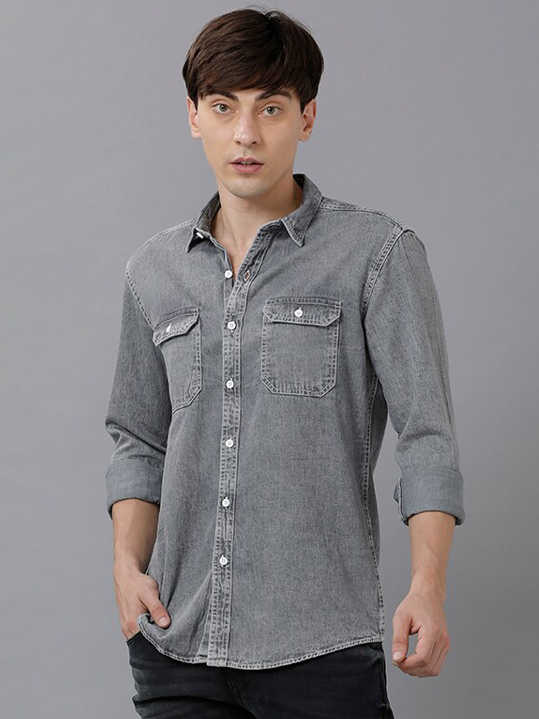 

YOVISH Men Grey Smart Slim Fit Faded Casual Shirt