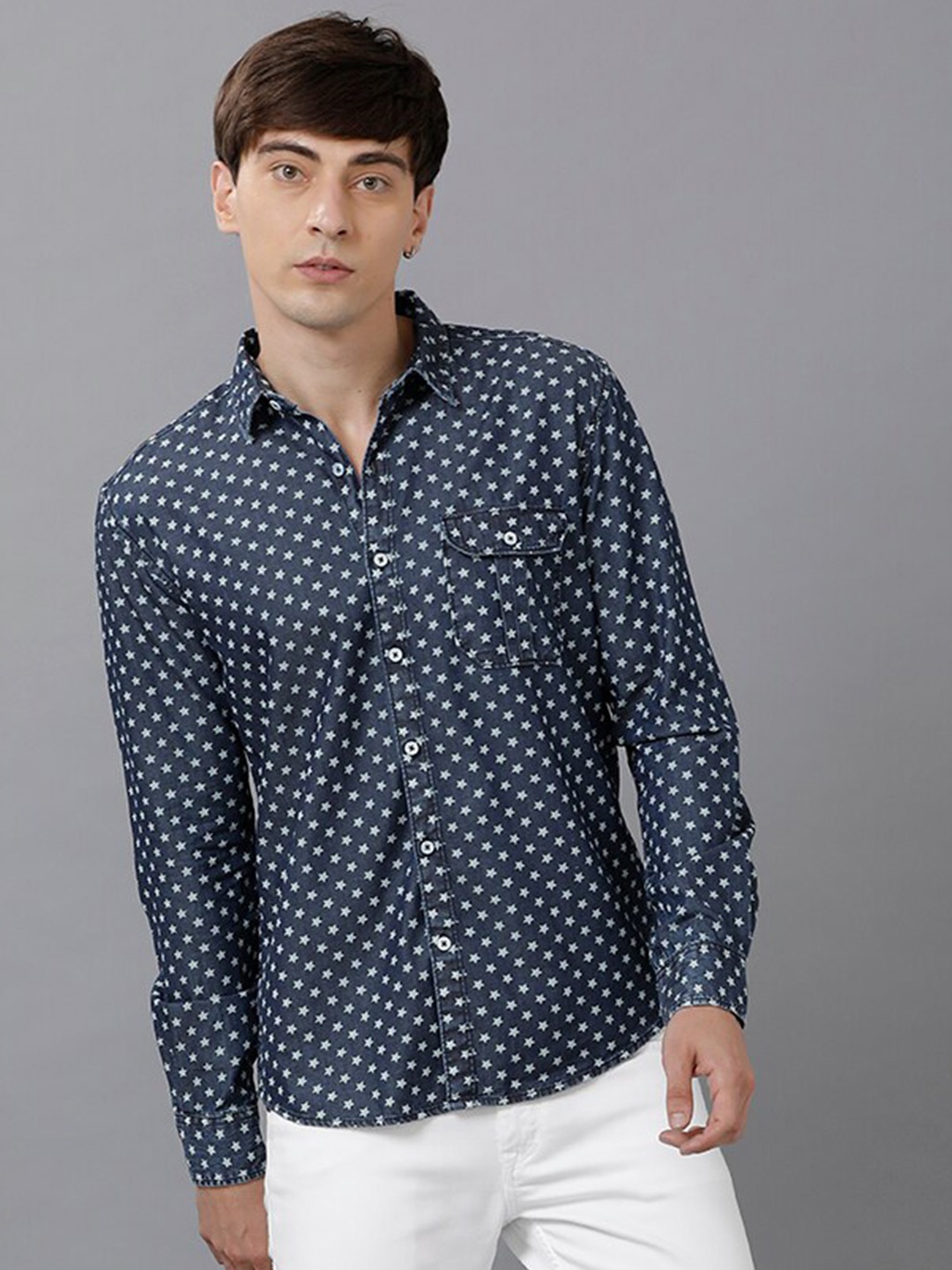 

YOVISH Men Navy Blue Smart Slim Fit Printed Casual Shirt