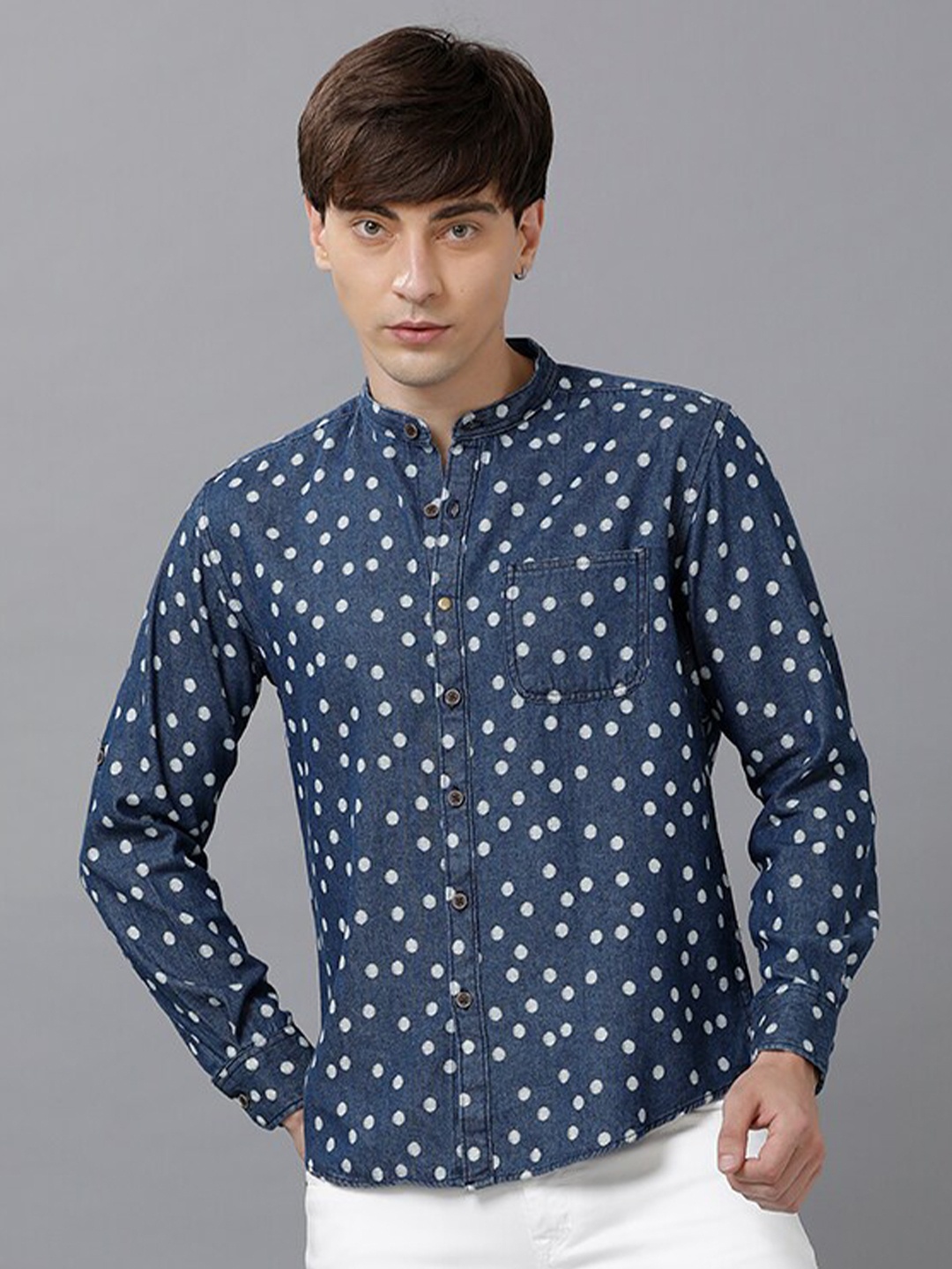

YOVISH Men Navy Blue Smart Slim Fit Printed Casual Shirt