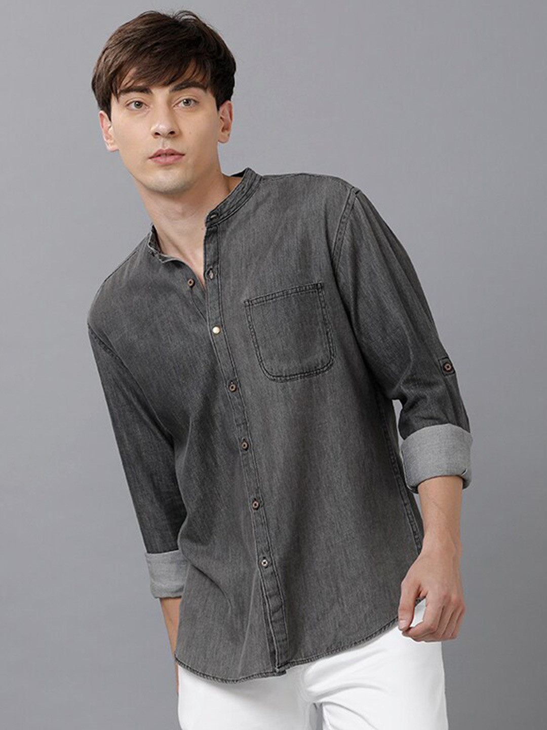 

YOVISH Men Grey Smart Slim Fit Denim Casual Shirt