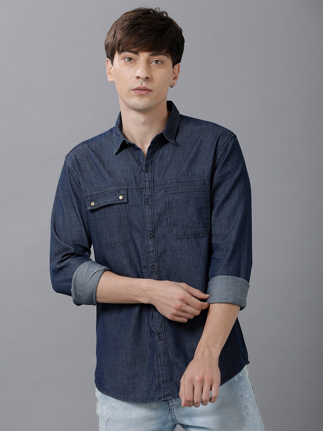 

YOVISH Men Blue Smart Slim Fit Denim Casual Shirt