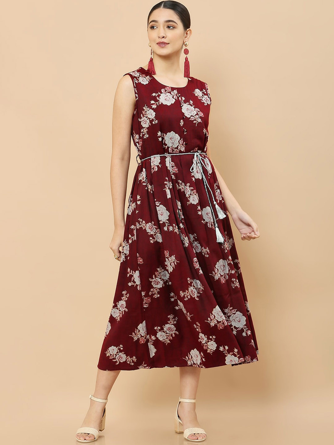 

Soch Women Maroon Floral Printed Anarkali Kurta