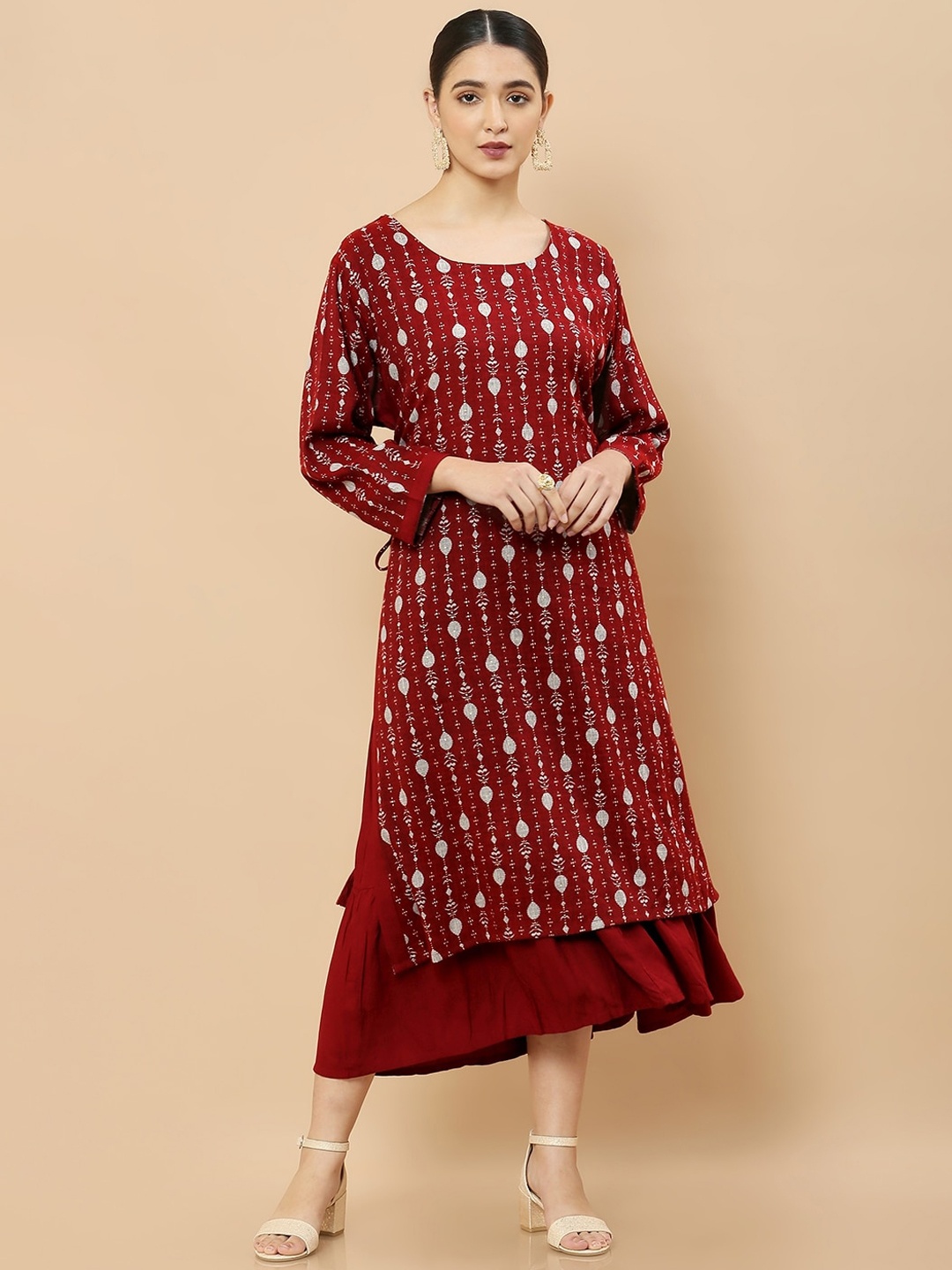 

Soch Women Maroon Ethnic Motifs Printed Anarkali Kurta