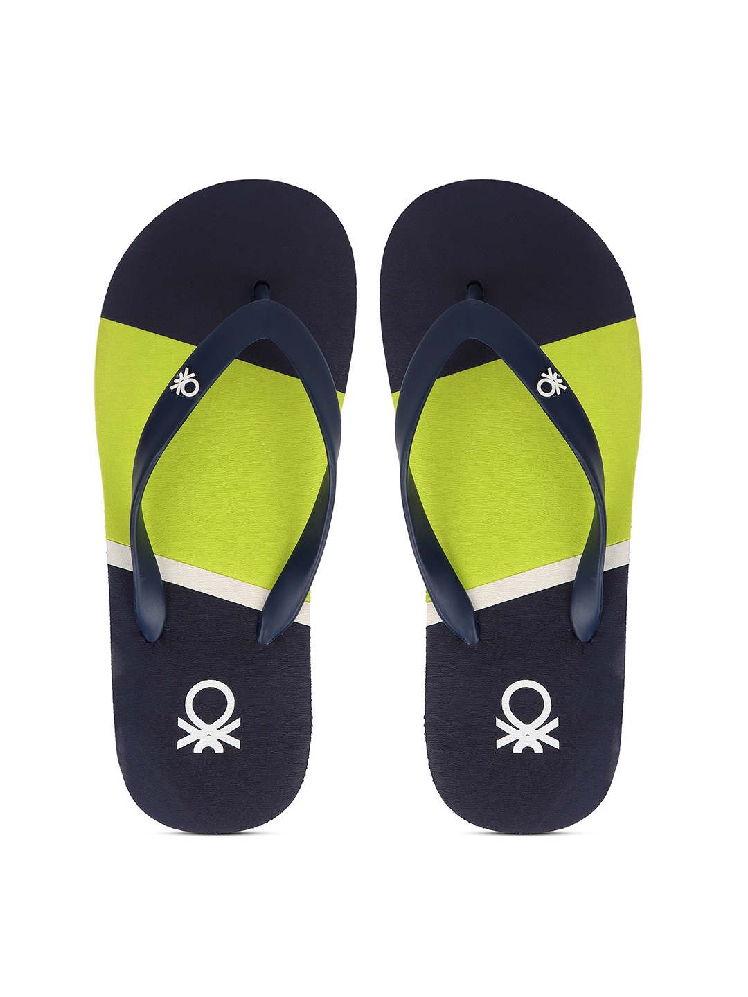 

United Colors of Benetton Men Navy Blue & Green Printed Rubber Thong Flip-Flops