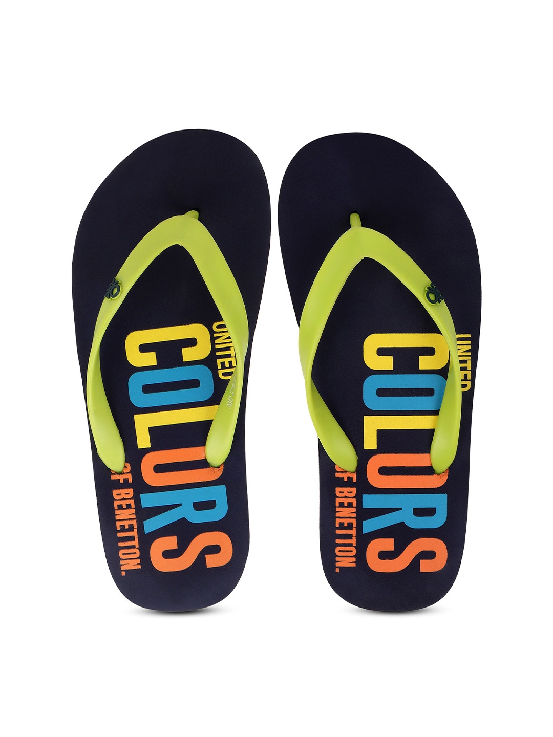 

United Colors of Benetton Men Lime Green & Blue Printed Rubber Thong Flip-Flops