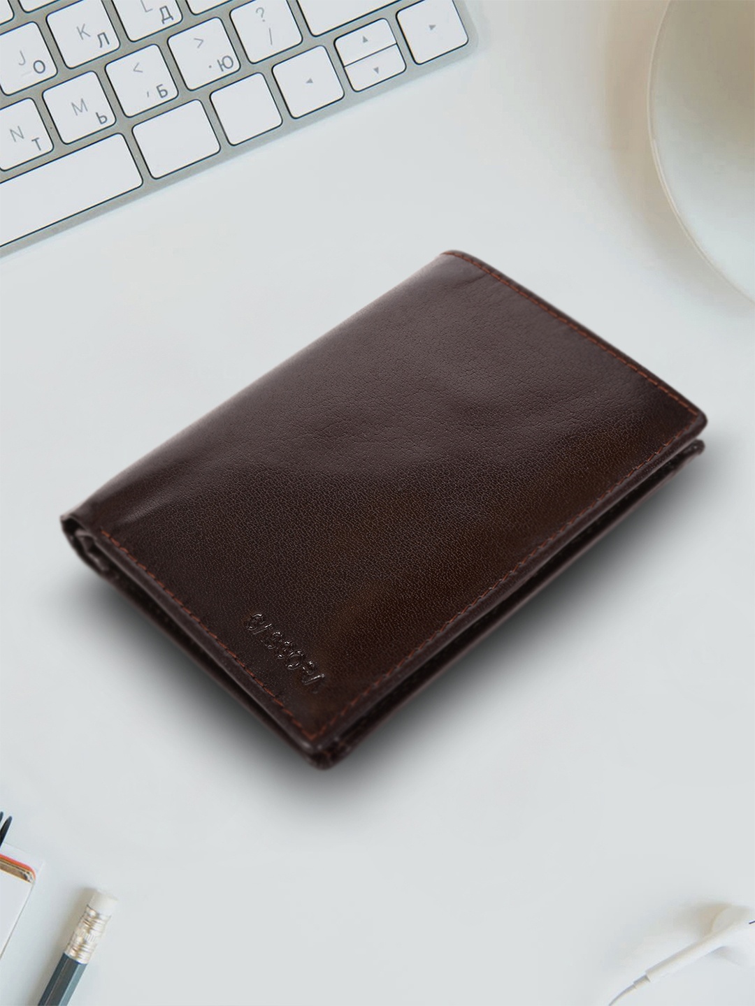 

Sassora Men Brown RFID Leather Two Fold Wallet