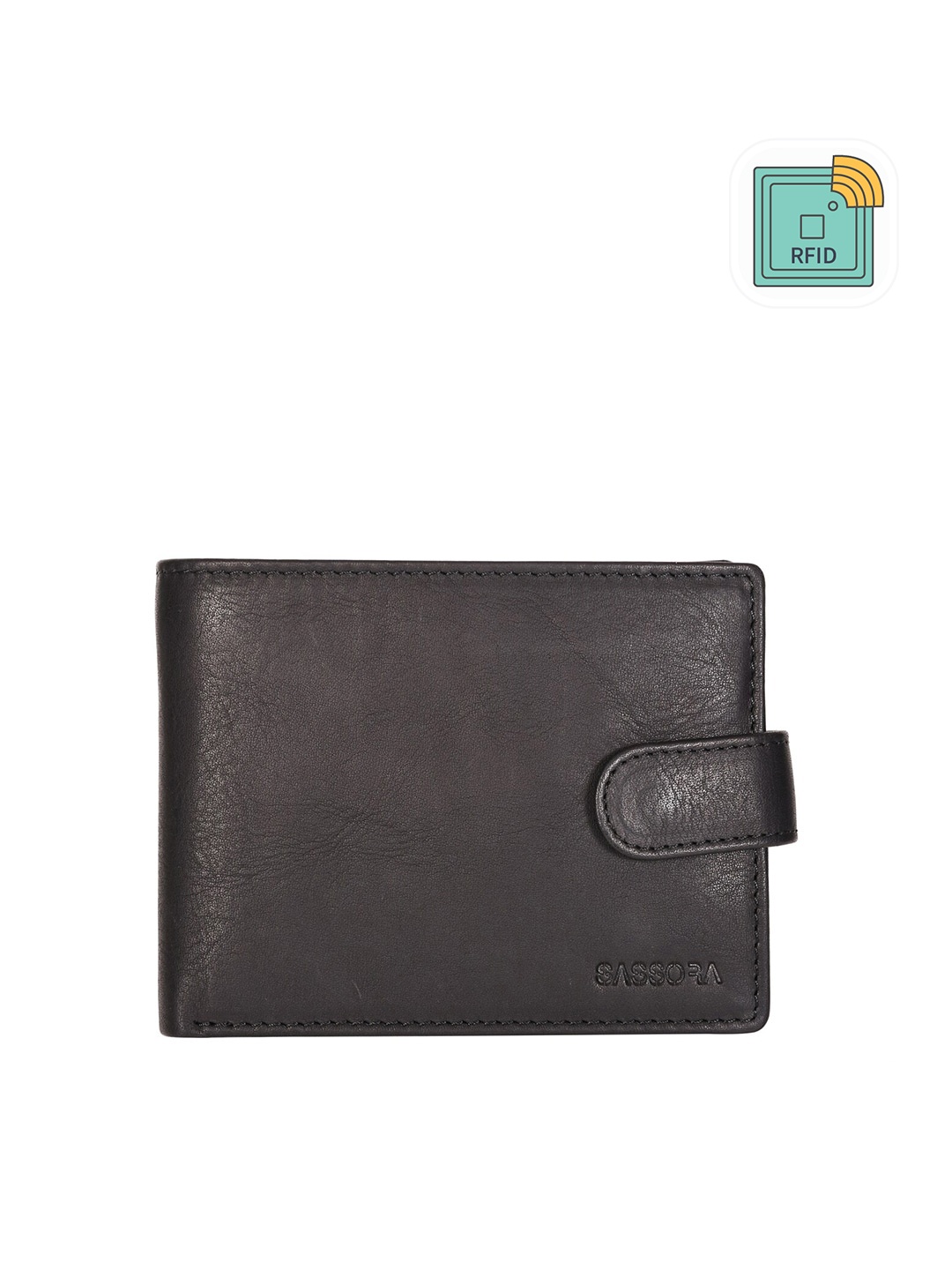 

Sassora Men Black Buckle Detail Leather Two Fold Wallet