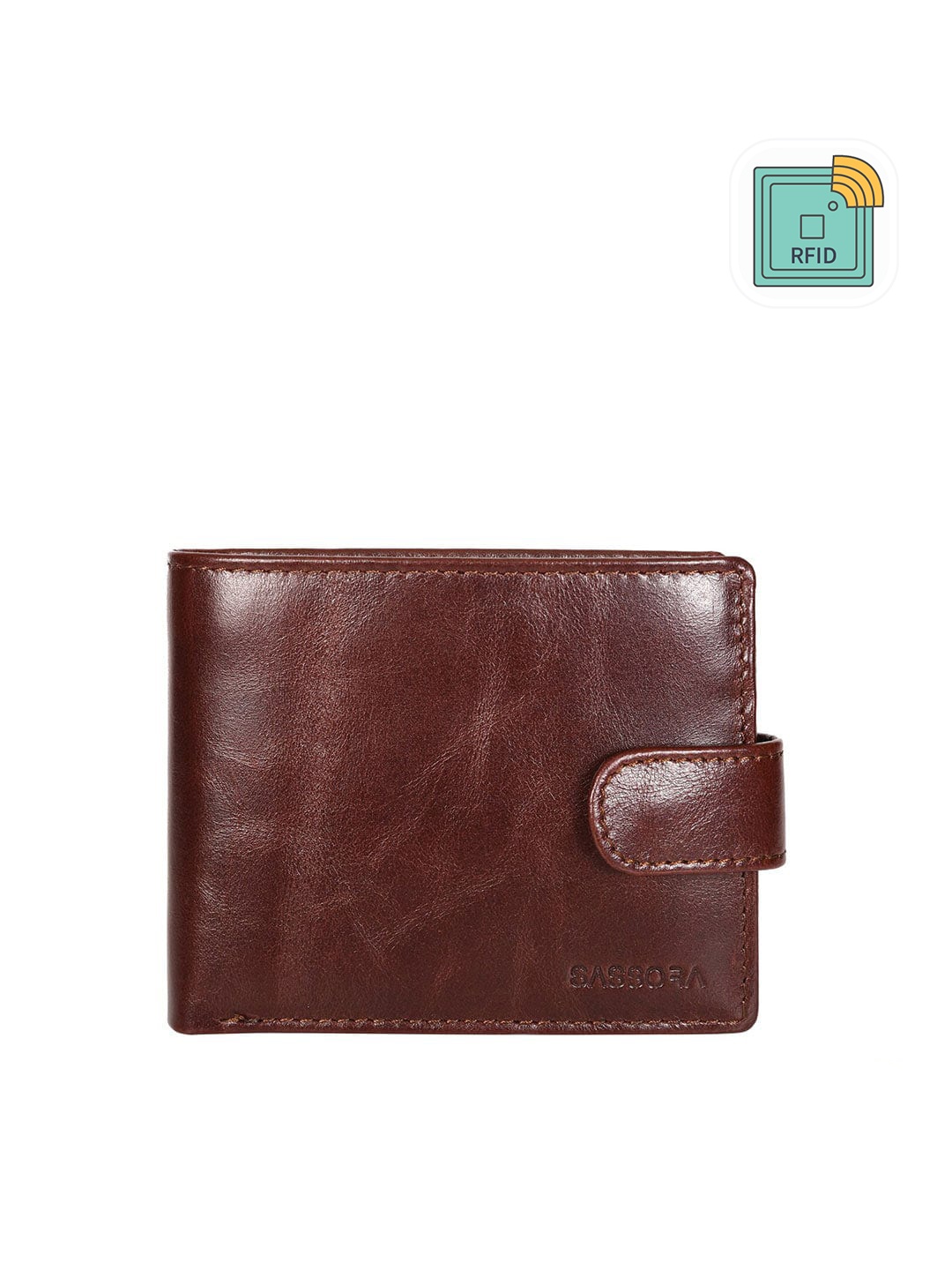 

Sassora Men Brown Buckle Detail Leather Two Fold Wallet