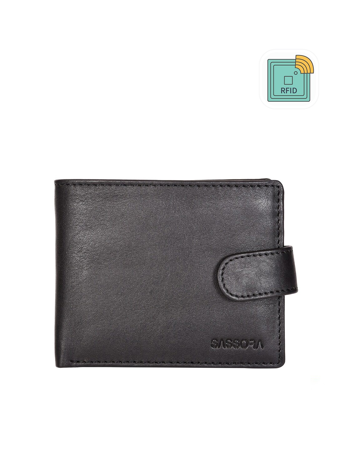 

Sassora Men Black Leather Two Fold Wallet