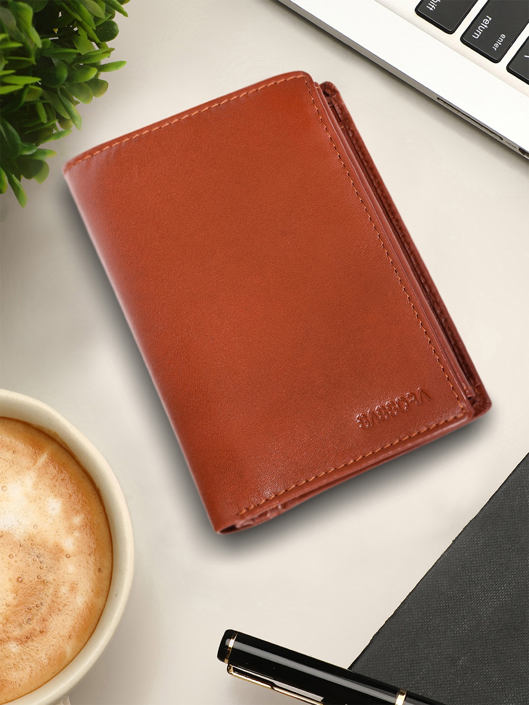 

Sassora Men Solid Leather RFID Two Fold Wallet, Coffee brown