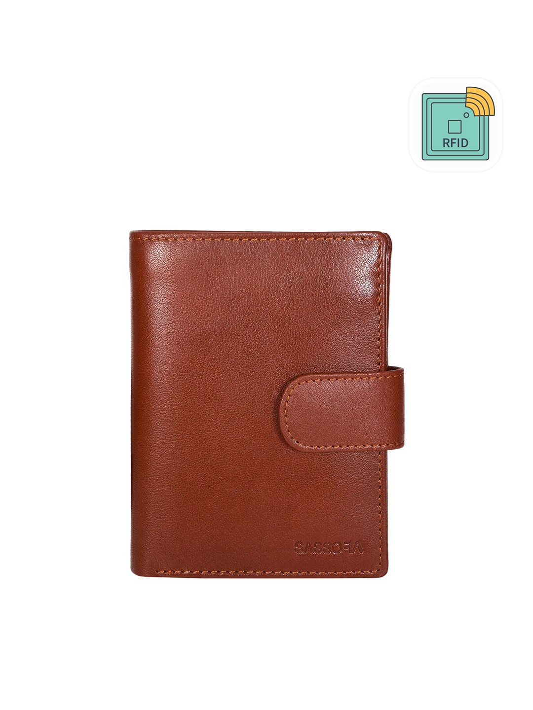 

Sassora Men Brown RFID Buckle Detail Leather Two Fold Wallet