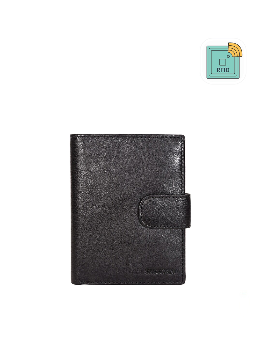 

Sassora Men Black Leather RFID Note Case Two Fold Wallet