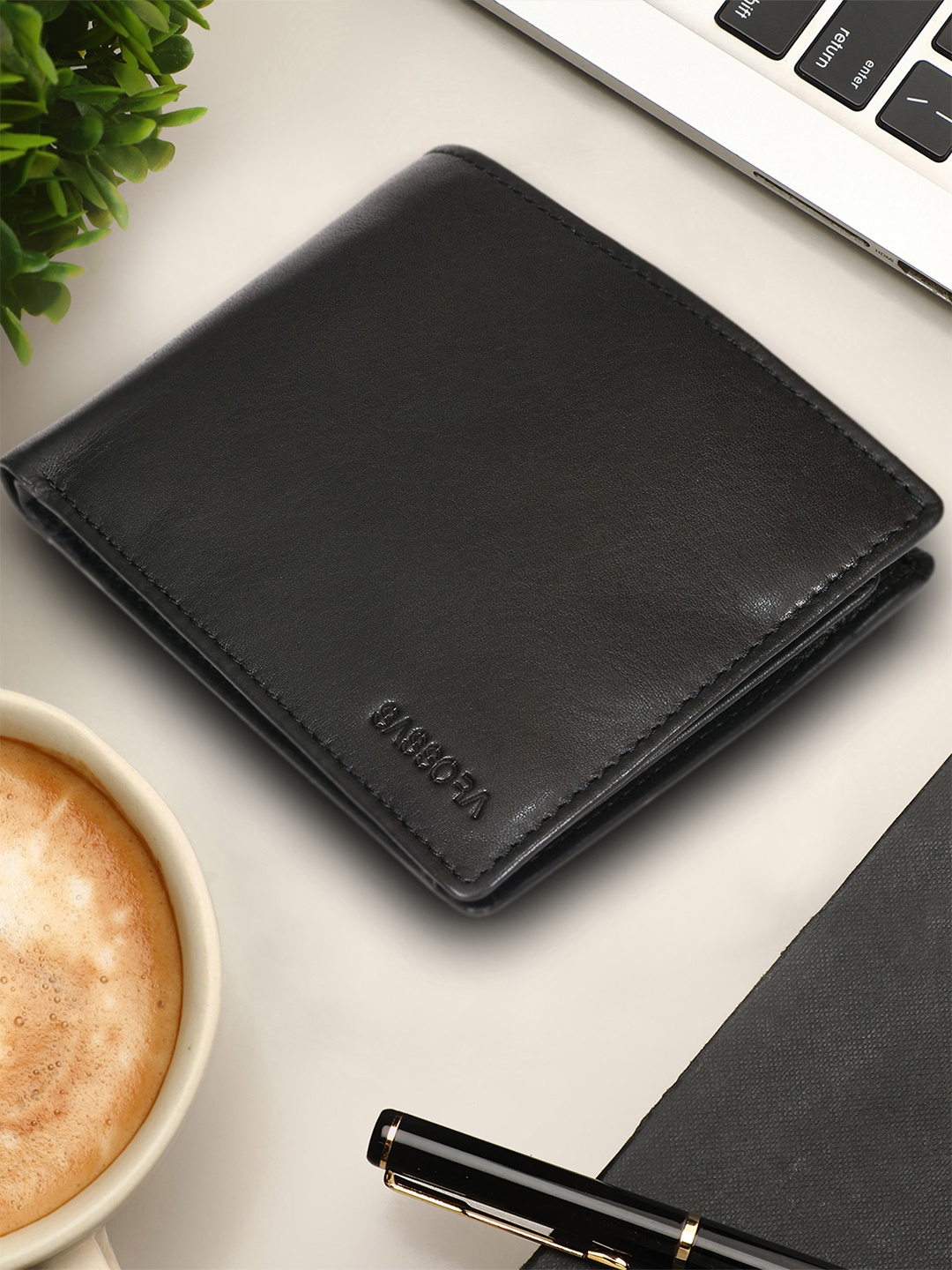 

Sassora Men Black Leather Two Fold Wallet