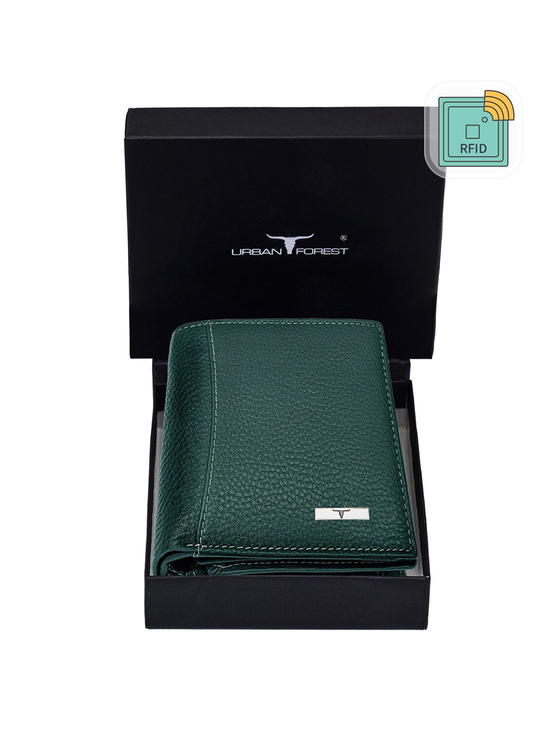 

URBAN FOREST Men Green Leather Two Fold Wallet