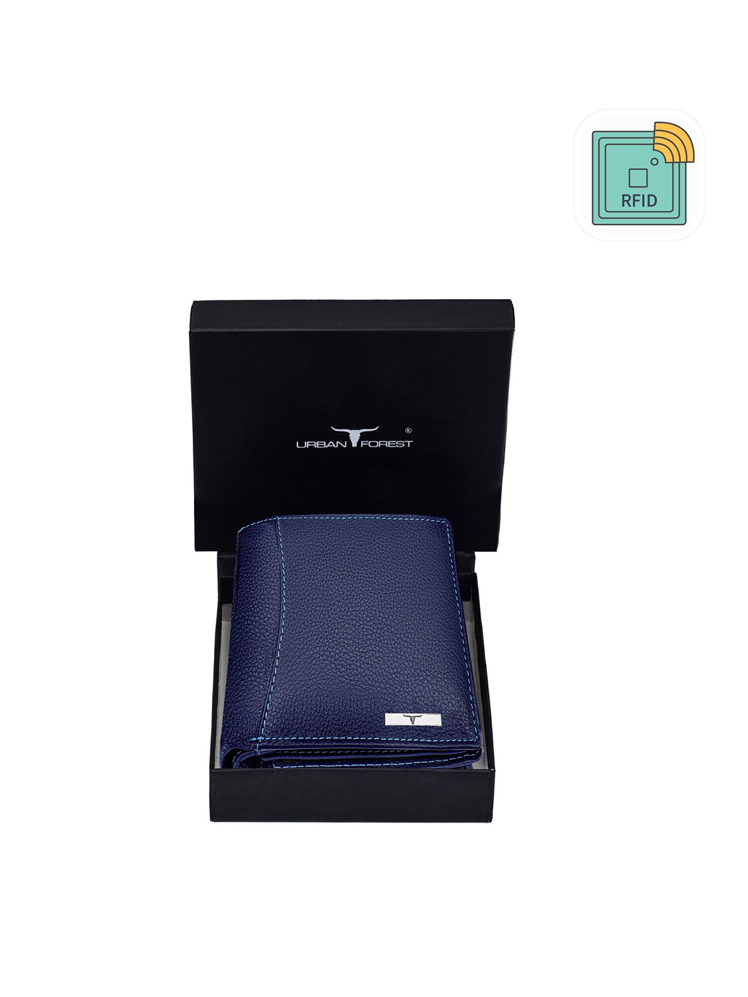 

URBAN FOREST Men Blue Textured Leather Two Fold Wallet