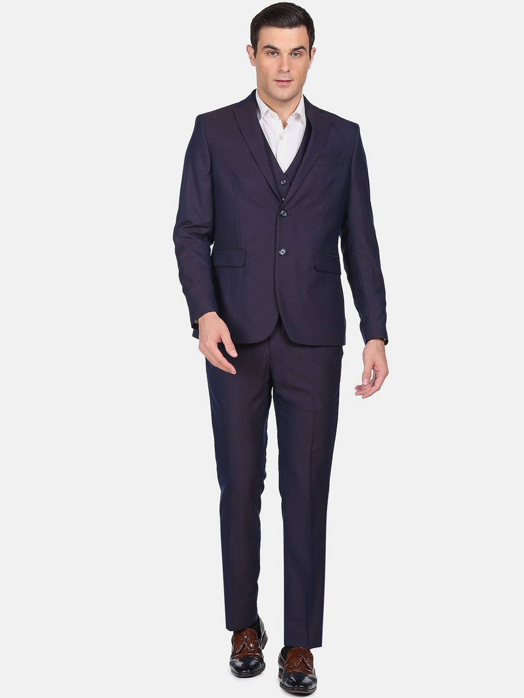 

Arrow Men Navy Blue Patterned Single-Breasted Three-Piece Formal Suit