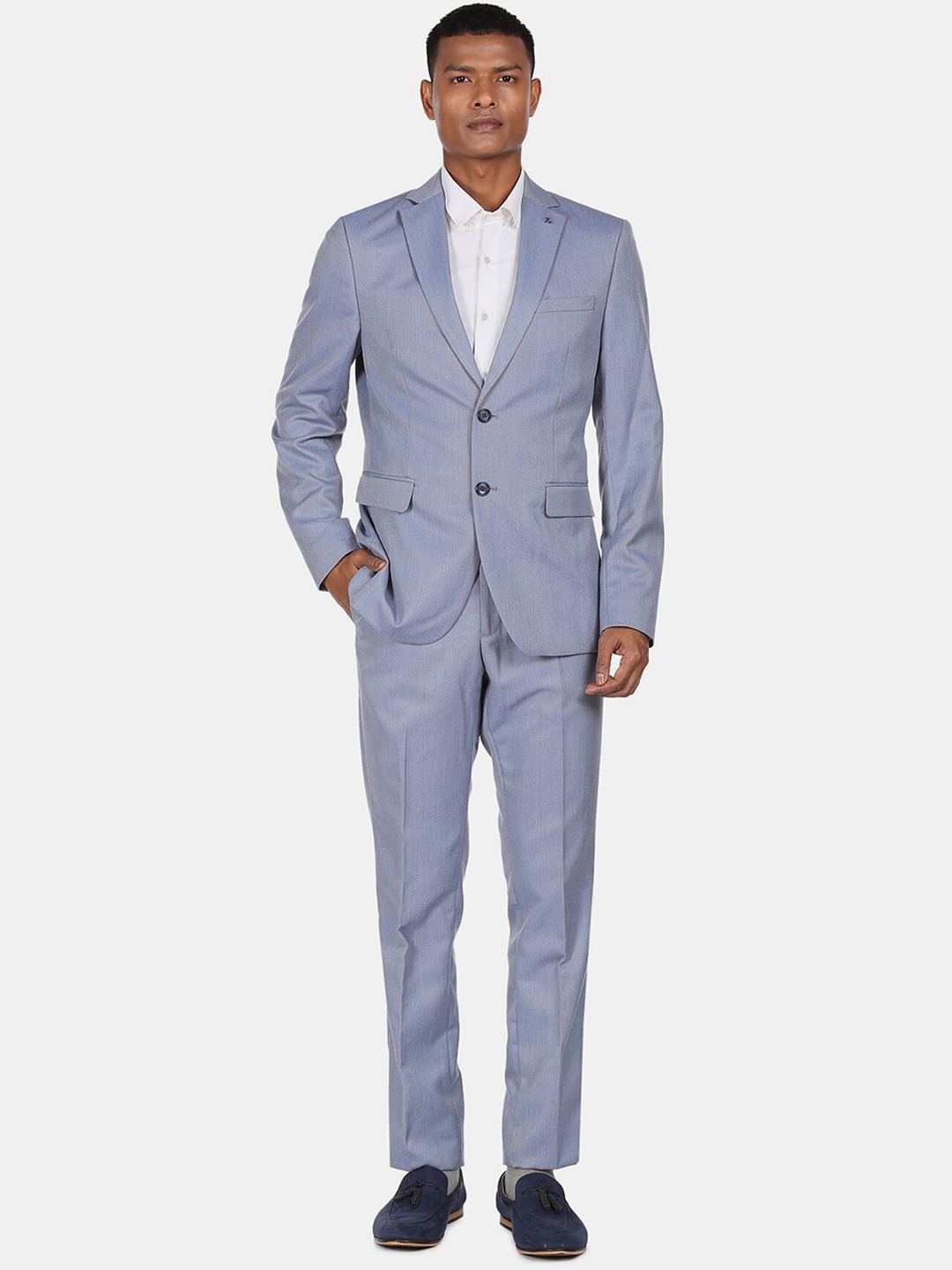 

Arrow Men Blue Patterned Single-Breasted Two-Piece Formal Suit