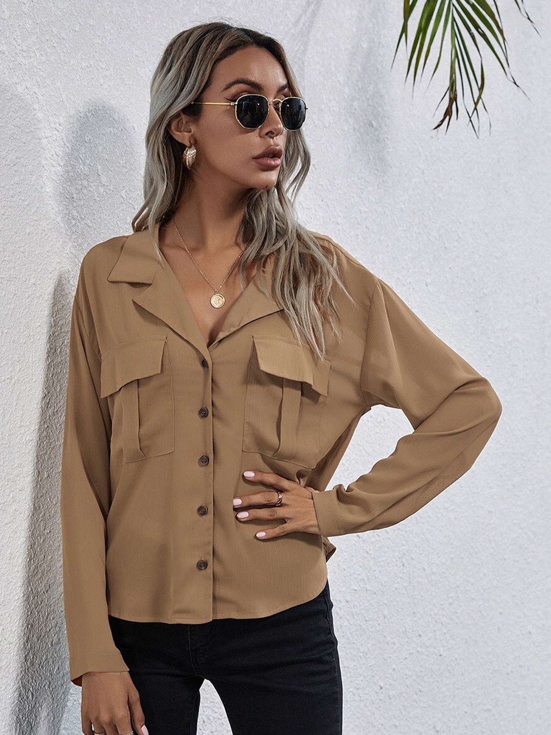 

StyleCast Brown Shirt Collar Solid Shirt Style Shirts