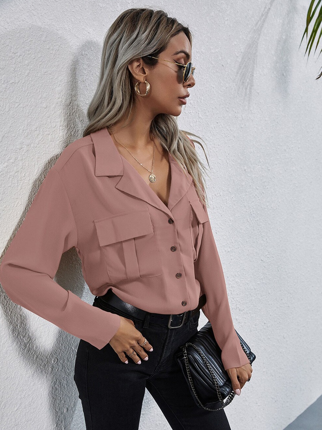 

StyleCast Woman Pink Shirt Collar Top