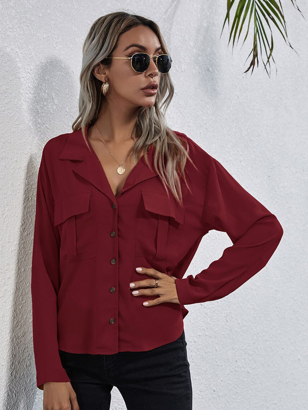 

StyleCast Maroon Solid Shirt Style Top
