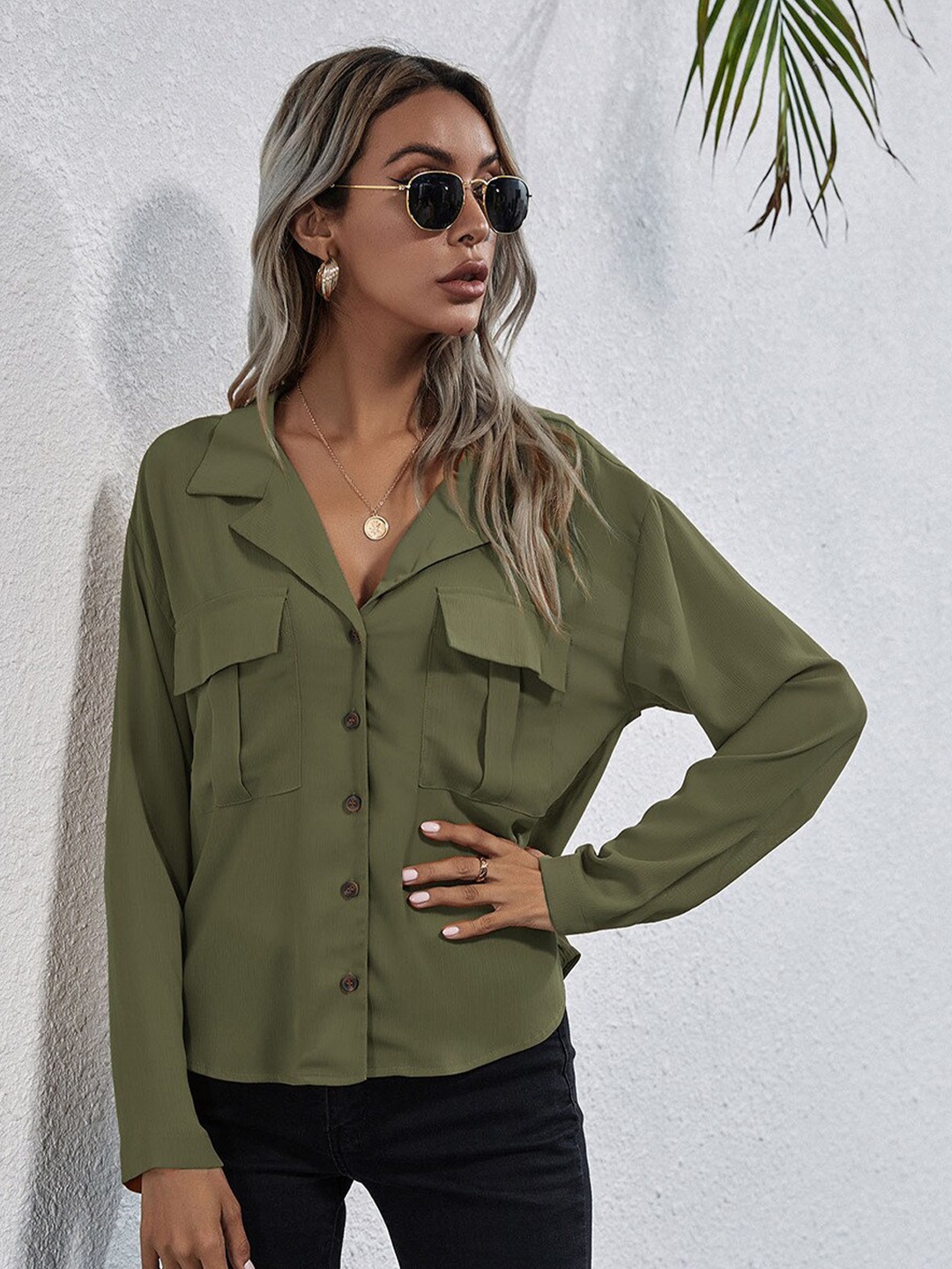 

StyleCast Women Olive Green Shirt Style Top