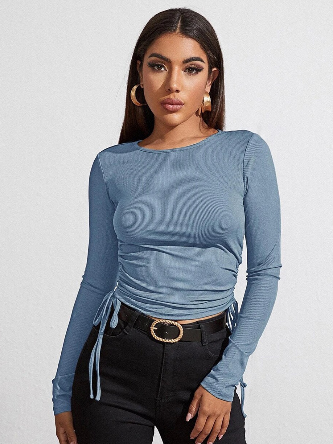 

BoStreet Women Blue Solid Crop Top