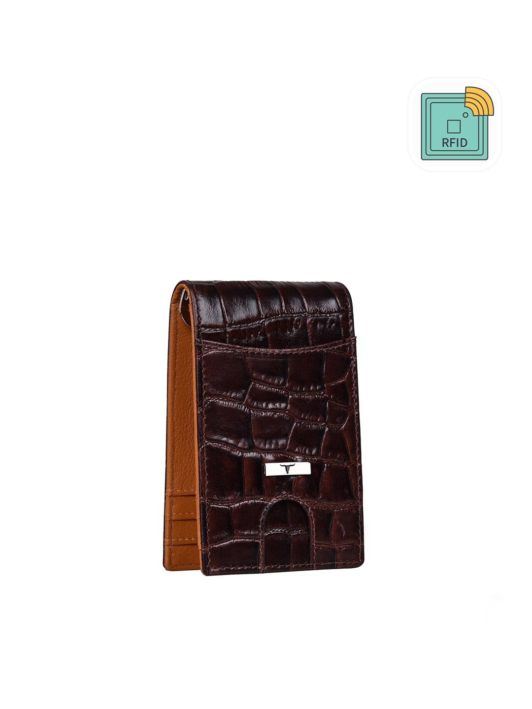 

URBAN FOREST Men Abstract Textured Leather Money Clip, Brown