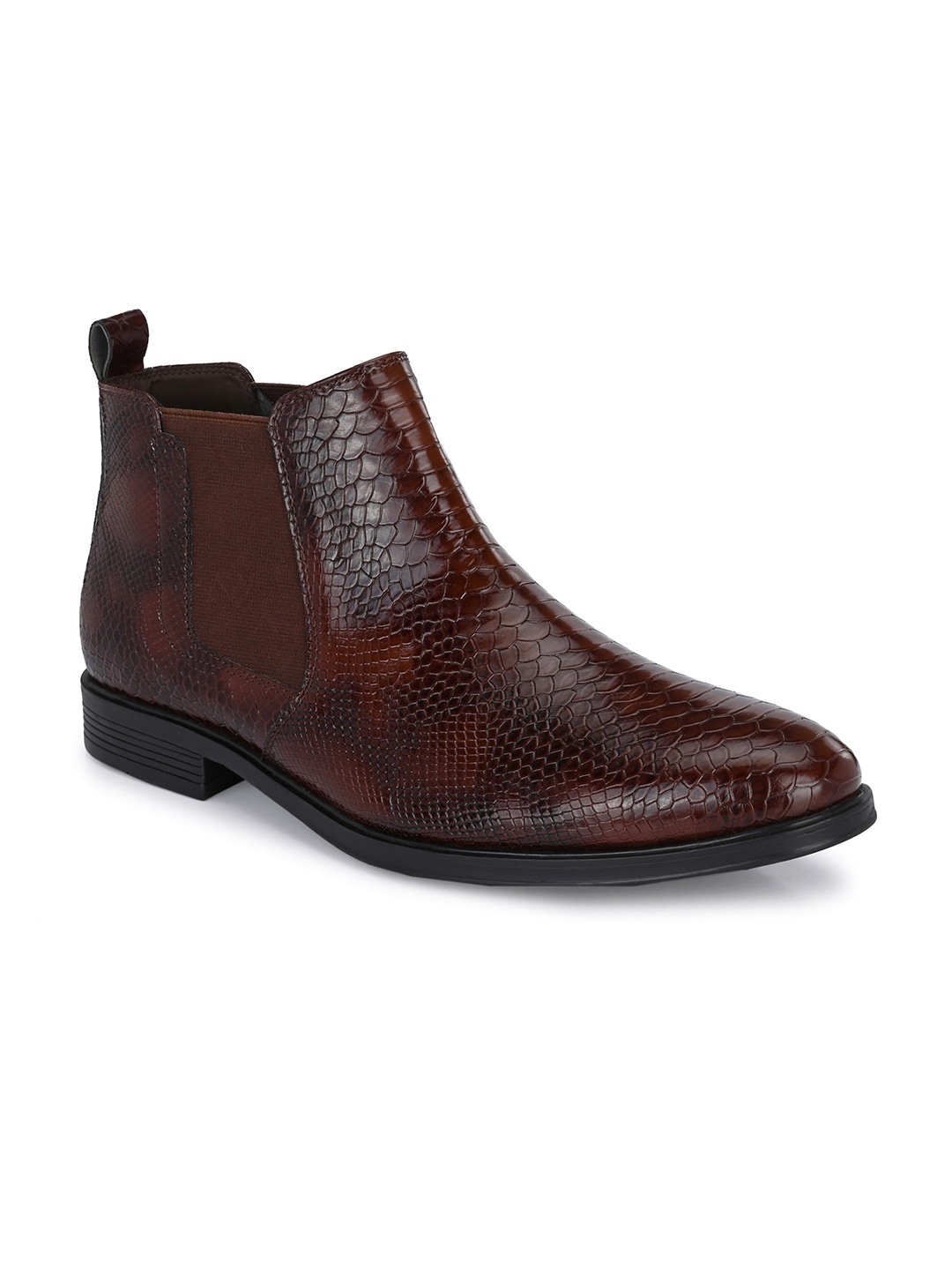 

San Frissco Men Brown Faux Leather Croco Textured Chelsea Boots
