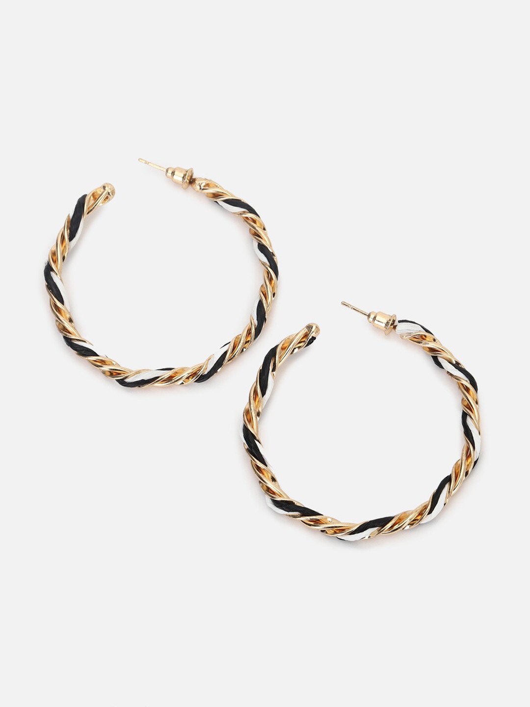 

FOREVER 21 Gold-Toned & Black Circular Half Hoop Earrings