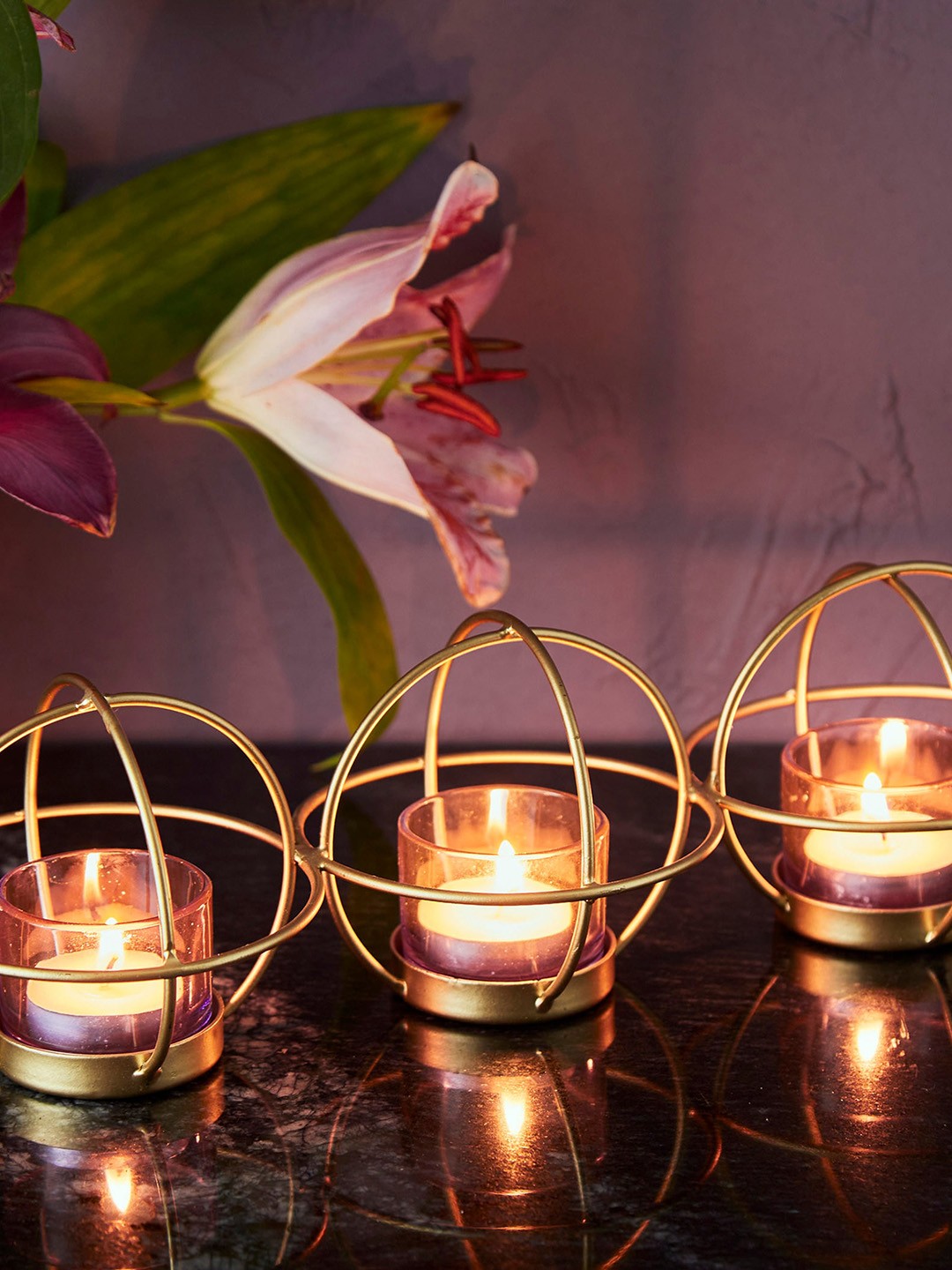 

Home Centre Set Of 3 Gold-Toned Votive Candle Holder