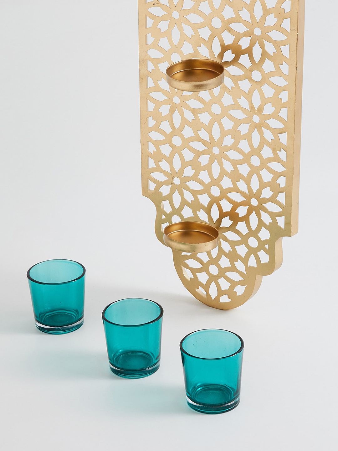

Home Centre Set Of 3 Corsica Bela Wall Mounted Vertical T-Light Holder, Gold