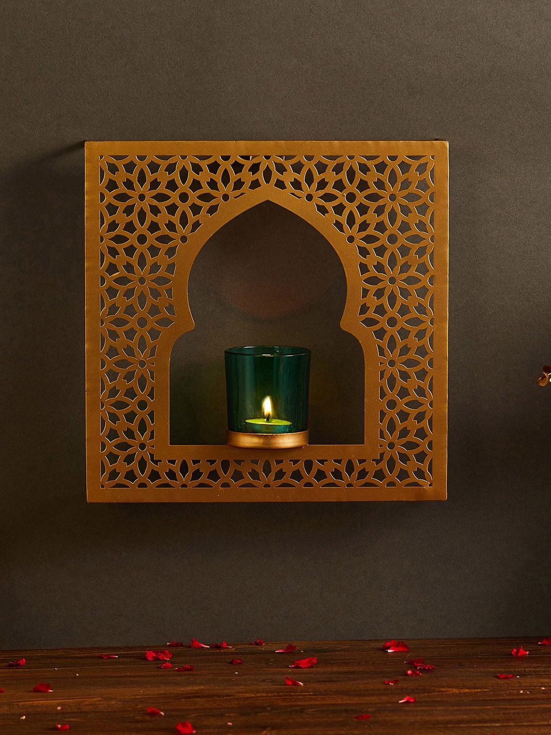 

Home Centre Gold-Toned & Blue Textured Wall Mounted T-Light Candle Holder