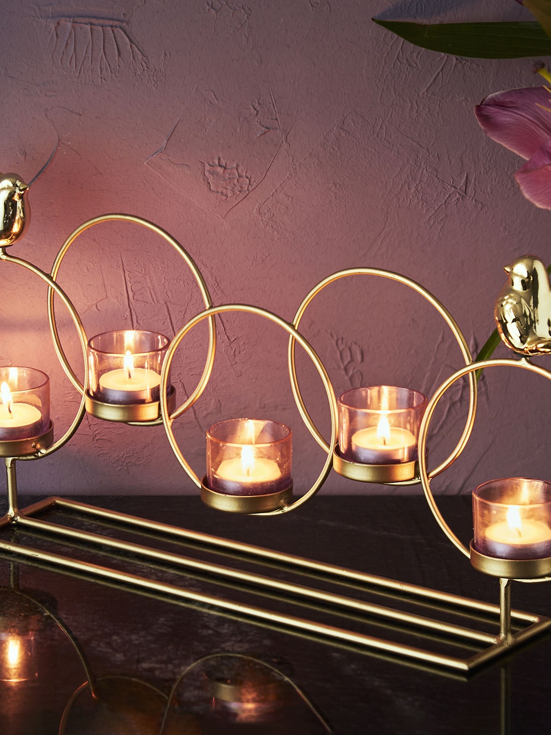 

Home Centre Gold-Toned Solid Birds Tea Light Holder