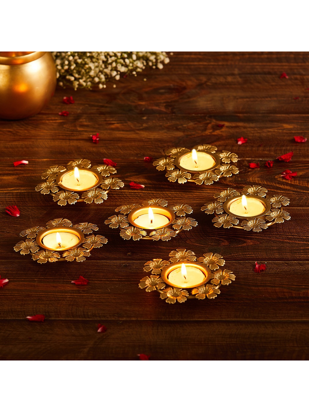 

Home Centre Set Of 6 Corsica Bela Metal T-Light Holder, Gold