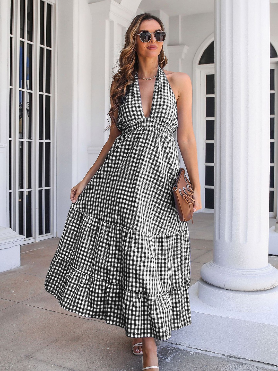 

StyleCast Black Checked Maxi Dress