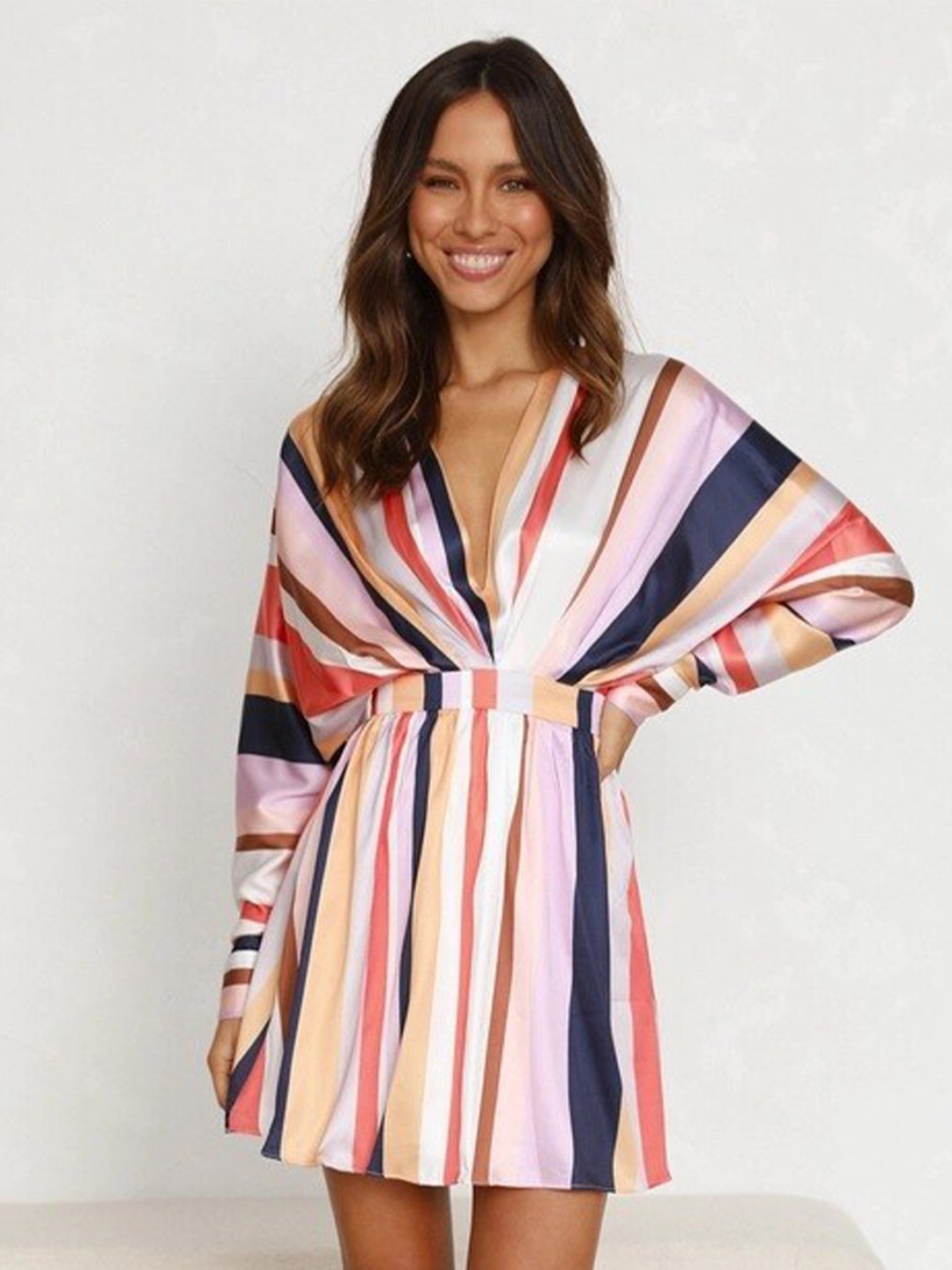 

BoStreet White & Pink Striped Fit and Flare Dresses