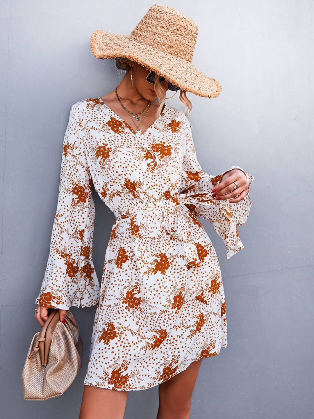 

BoStreet White Floral Wrap Dresses