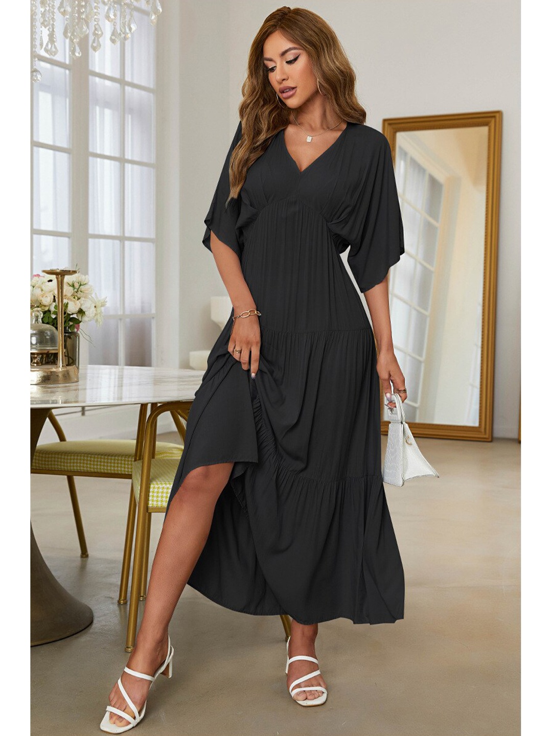 

BoStreet Black V-Neck Maxi Dress