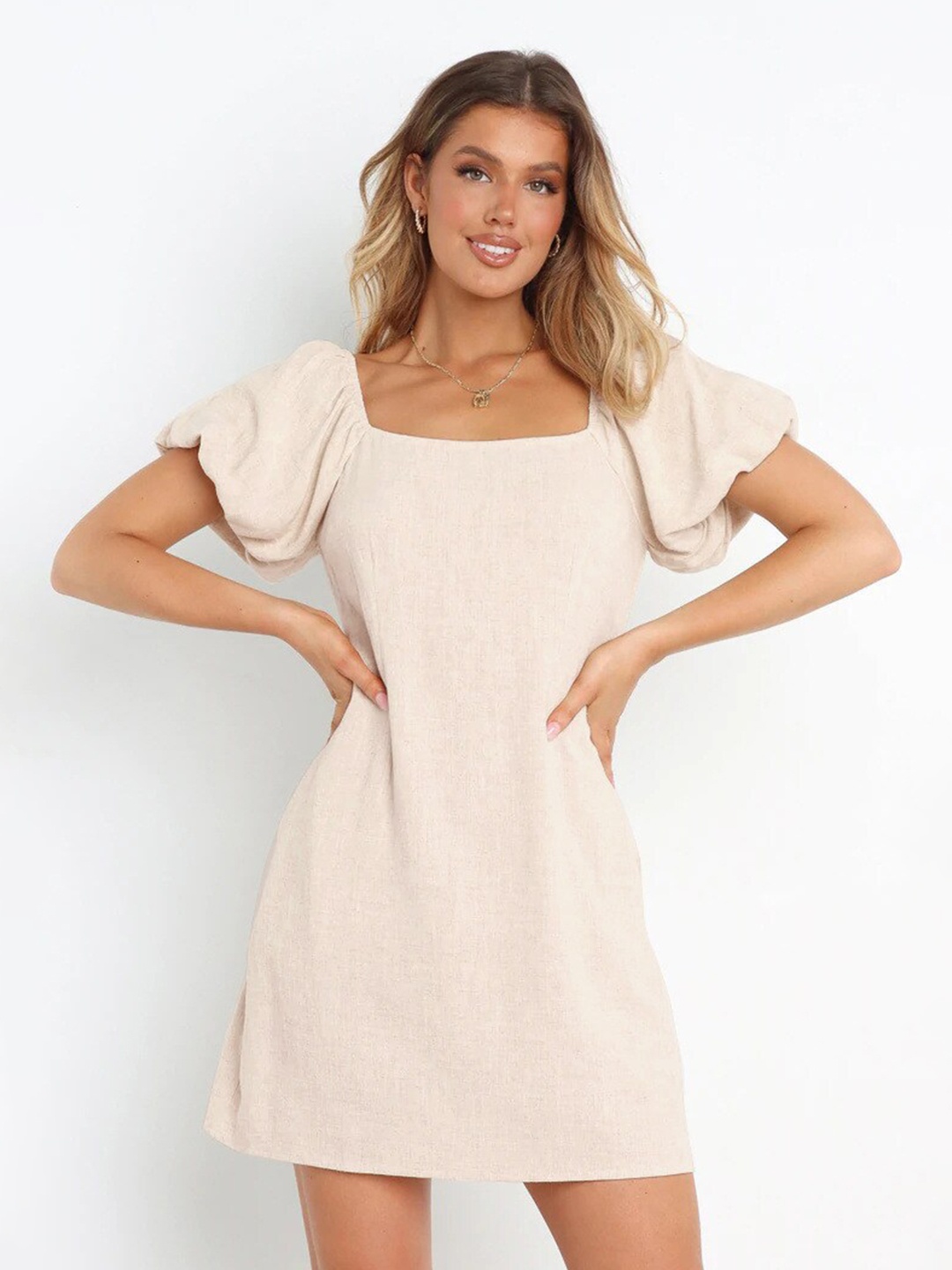 

BoStreet Cream-Coloured A-Line Mini Dress