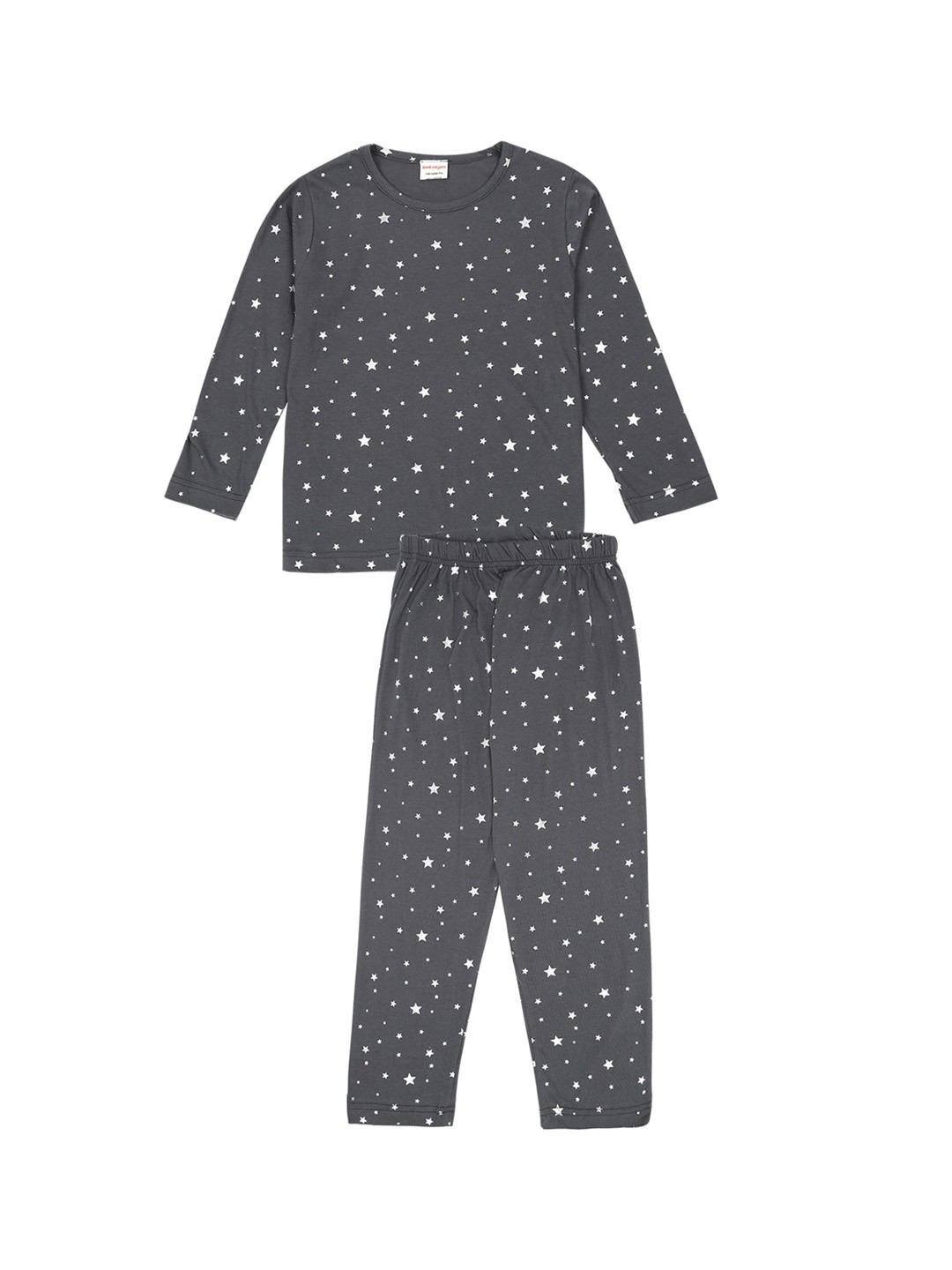 

RAINE AND JAINE Girls Grey & White Printed Pure Cotton Night suit