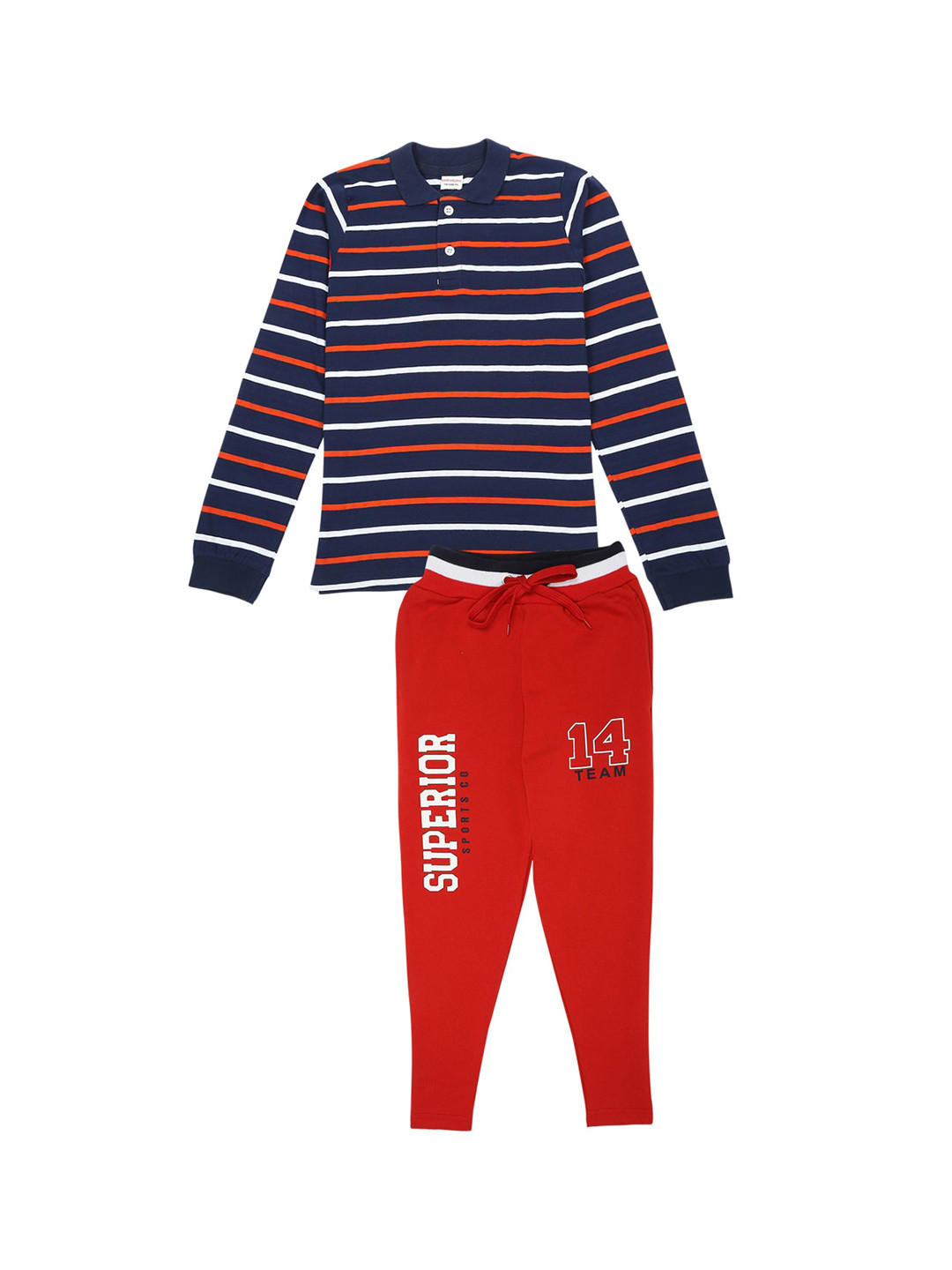 

RAINE AND JAINE Boys Pure Cotton Striped T-shirt With Pyjamas, Navy blue