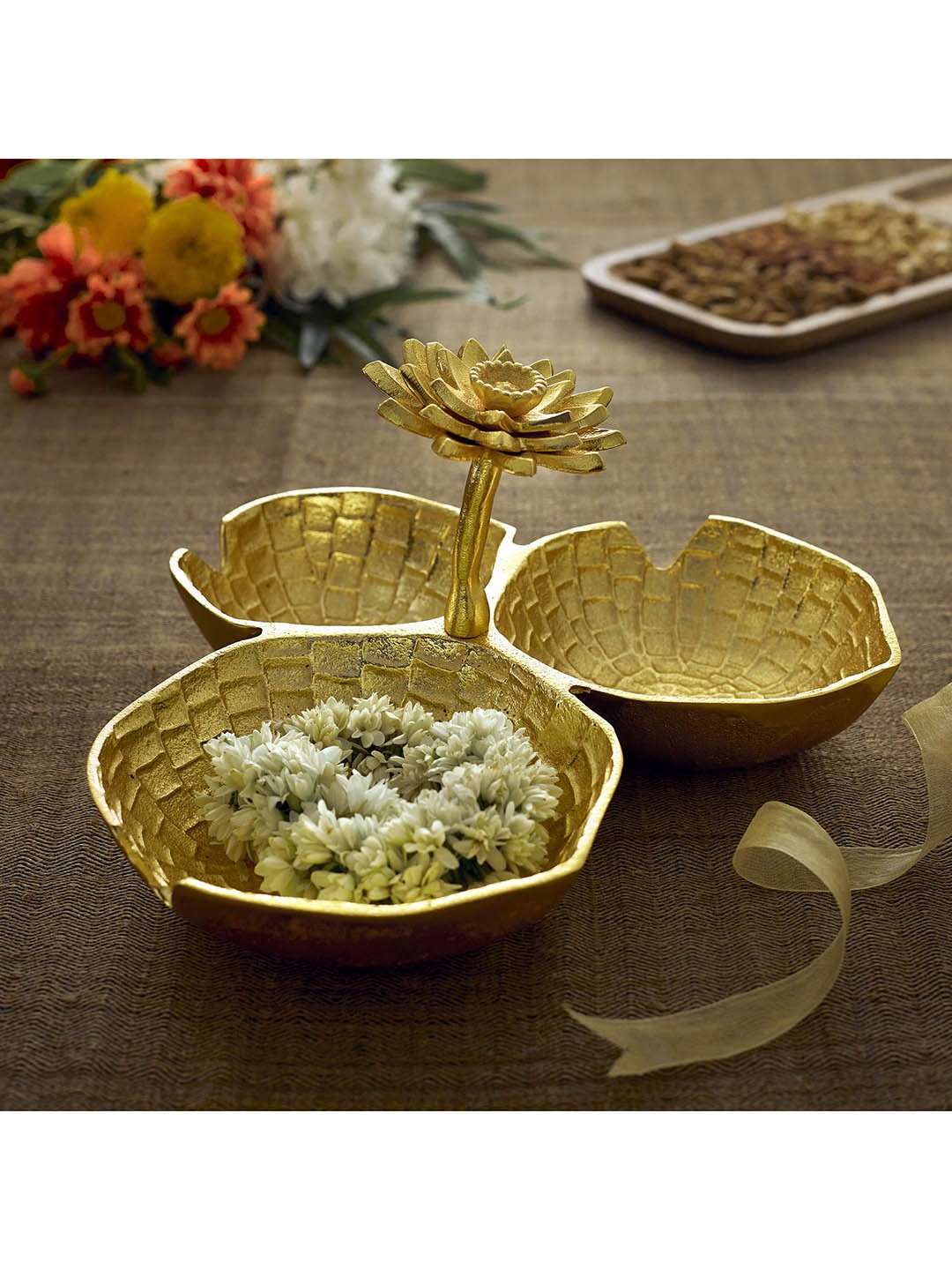 

Home Centre Gold-Toned Majestic Leaf Bowl with Lotus