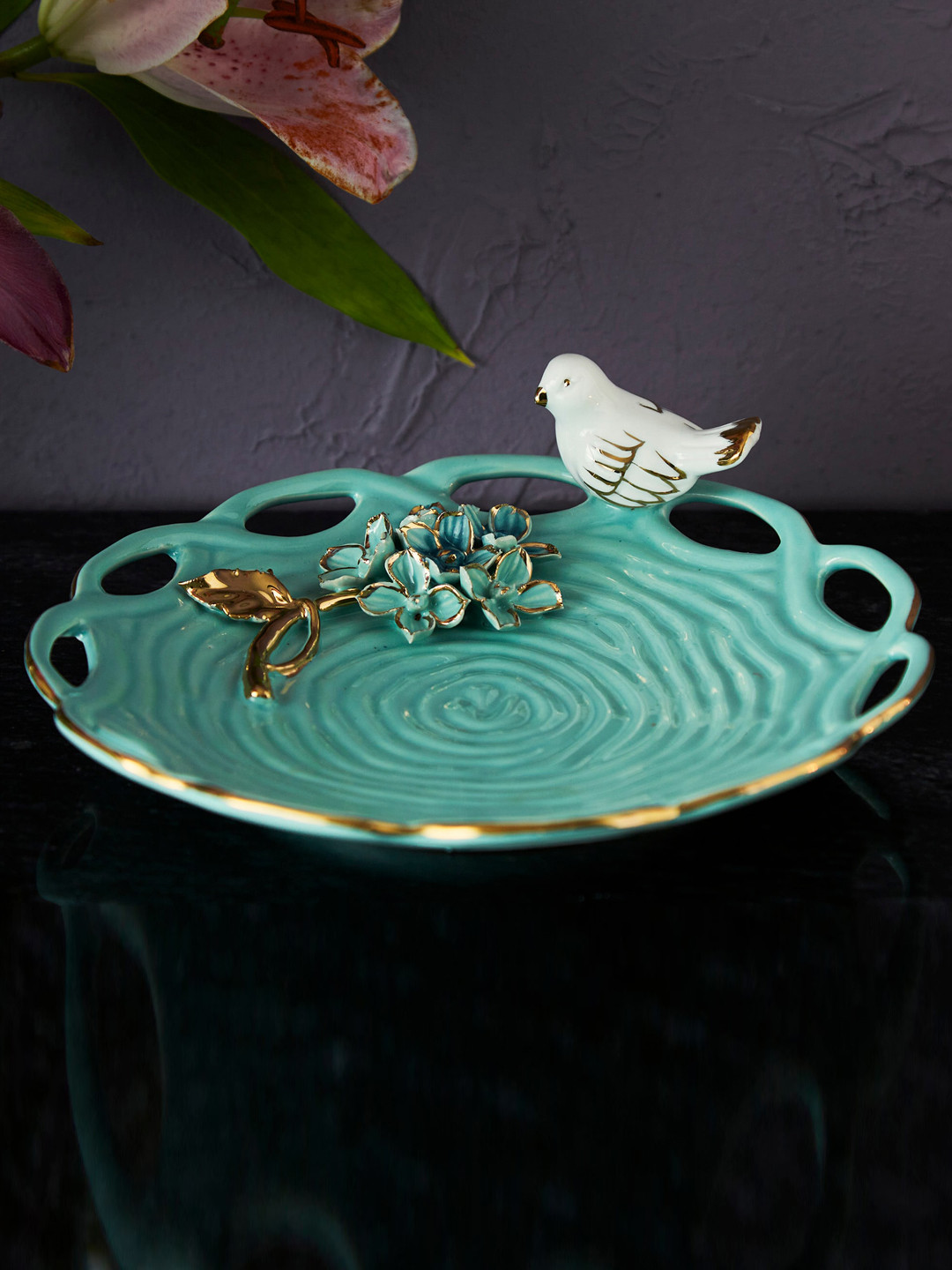 

Home Centre Teal-Blue Textured Ceramic Serveware